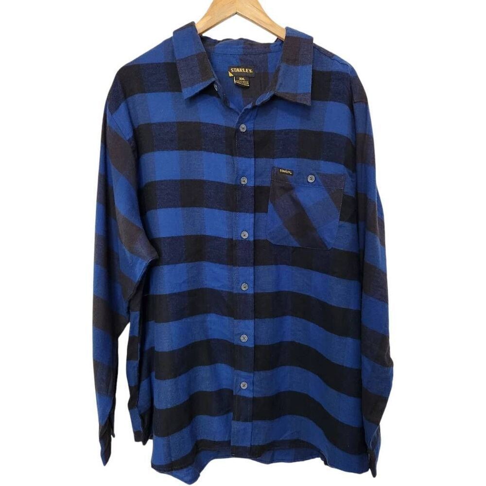 Stanley Workwear flannel button shirt Buffalo blue plaid pocket size XXL New